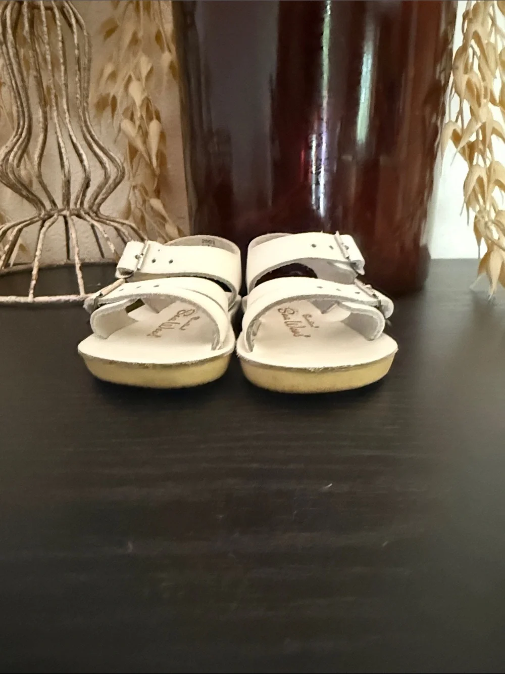 Salt Water Sandals by Hoy White Toddler Double-Buckle Leather Sandals